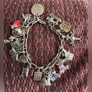 (SOLD) Vintage Heavy Silver Charm Bracelet , 22 Charms